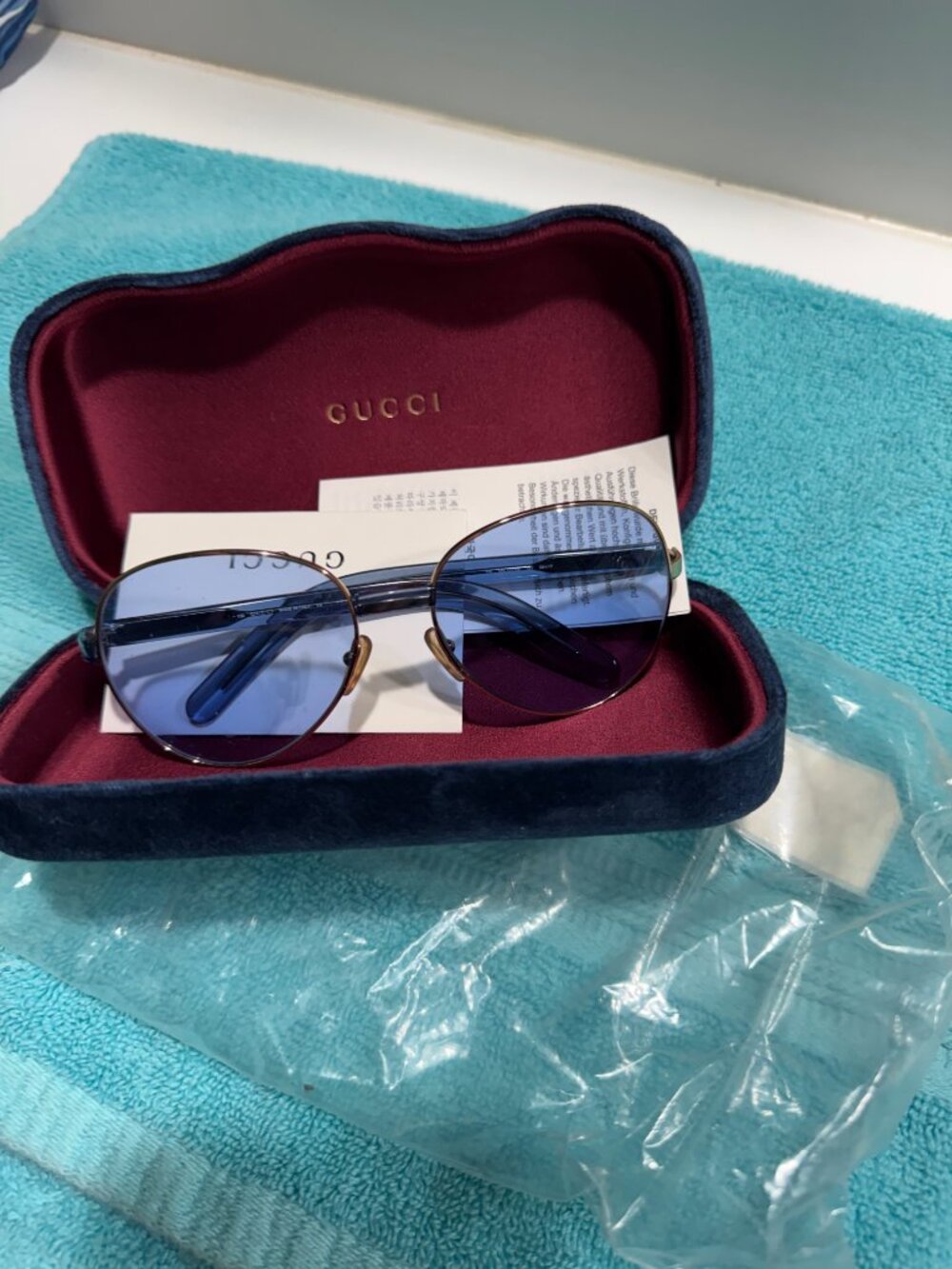 Gucci Gold Frame Blue Lenses Authentic Sunglasses